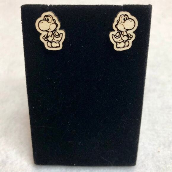 Yoshi Super Mario Wooden Stud Earrings - Picture 1 of 3